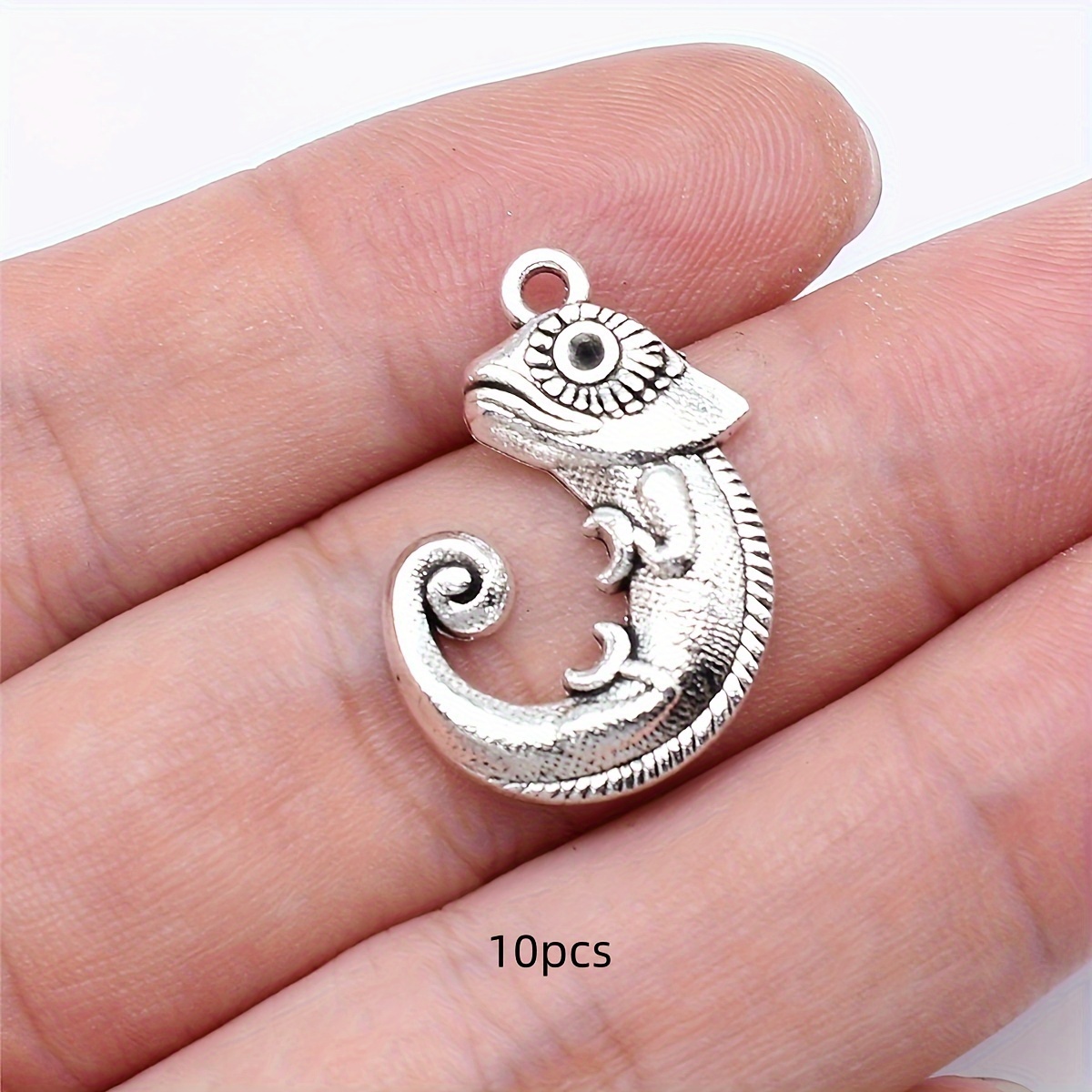 TEMU 10pcs Vintage Silvery Lizard Charm Pendants Diy Handmade Necklace Earring Pendants Charm Jewelry Accessories 16x24mm