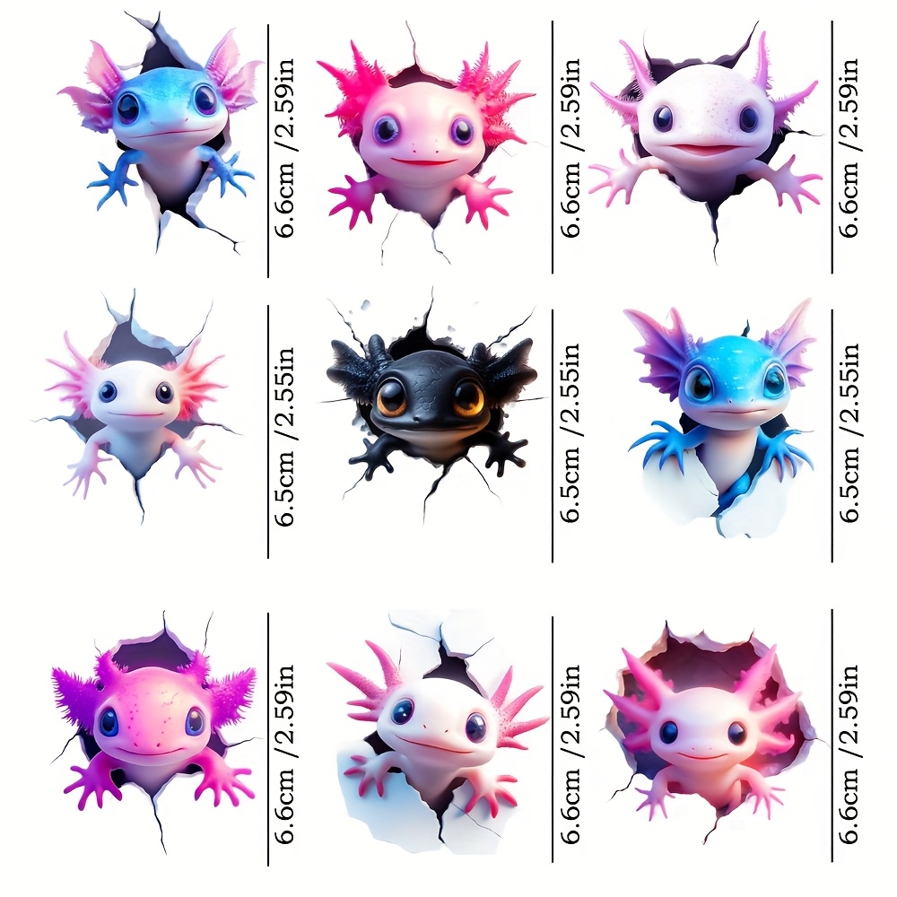 9pcs/set Of 3d Axolotl Glass Jars Wrap Transfer Stickers, Cute Animal Coffee Cup Uv Dtf High Self-adhensive Decor Wraps Transfer Decals On Mugs