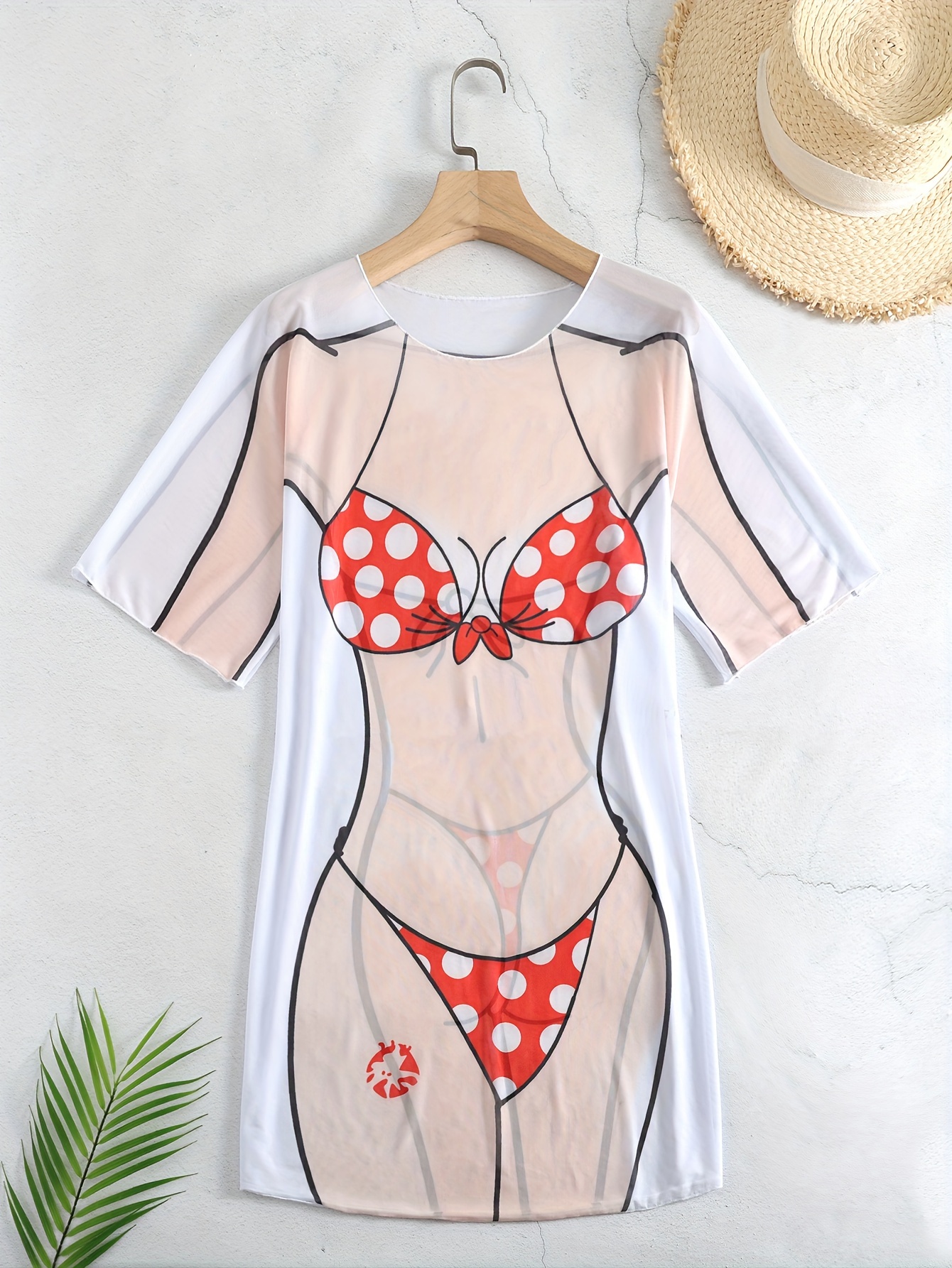 Funny Bikini Clad Body Graphic Print Loose Fit Mesh Shirt Temu