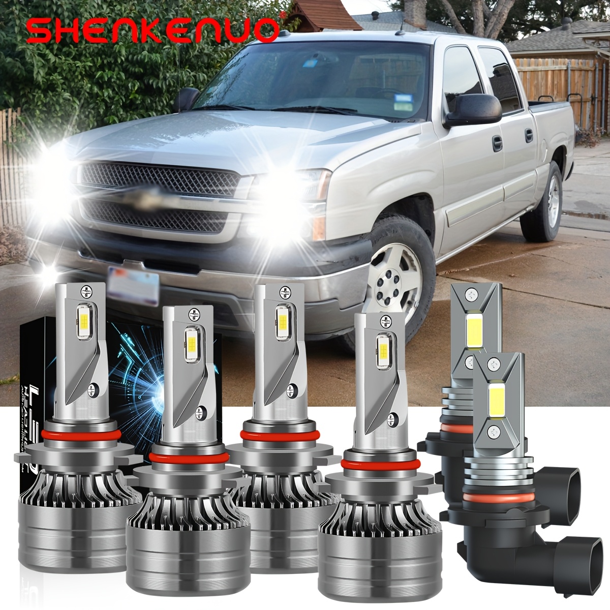 TEMU For 2003 2004 2005 2006 Chevy Silverado 1500 2500 3500 | Super Led Headlight Bulbs 6000k, Plug And Play, High Low Beam Fog Light Bulbs Combo, 3000 , Aluminum Material, Without Battery