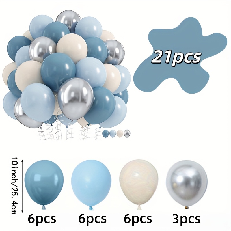 TEMU Set di 21 palloncini in lattice, 10 pollici, color cielo e crema, metallo argentato, ideali per decorare baby shower, compleanni, anniversari,