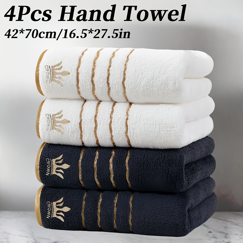 Image of 3/4pcs Hand Towels, 42 X 70 Cm, Coral Fleece Towels With Golden Stripe Embroidery, Made Of Microfiber, In Colors, Absorbent, Quick-drying, Soft And Comfortable, Bathroom Essentials