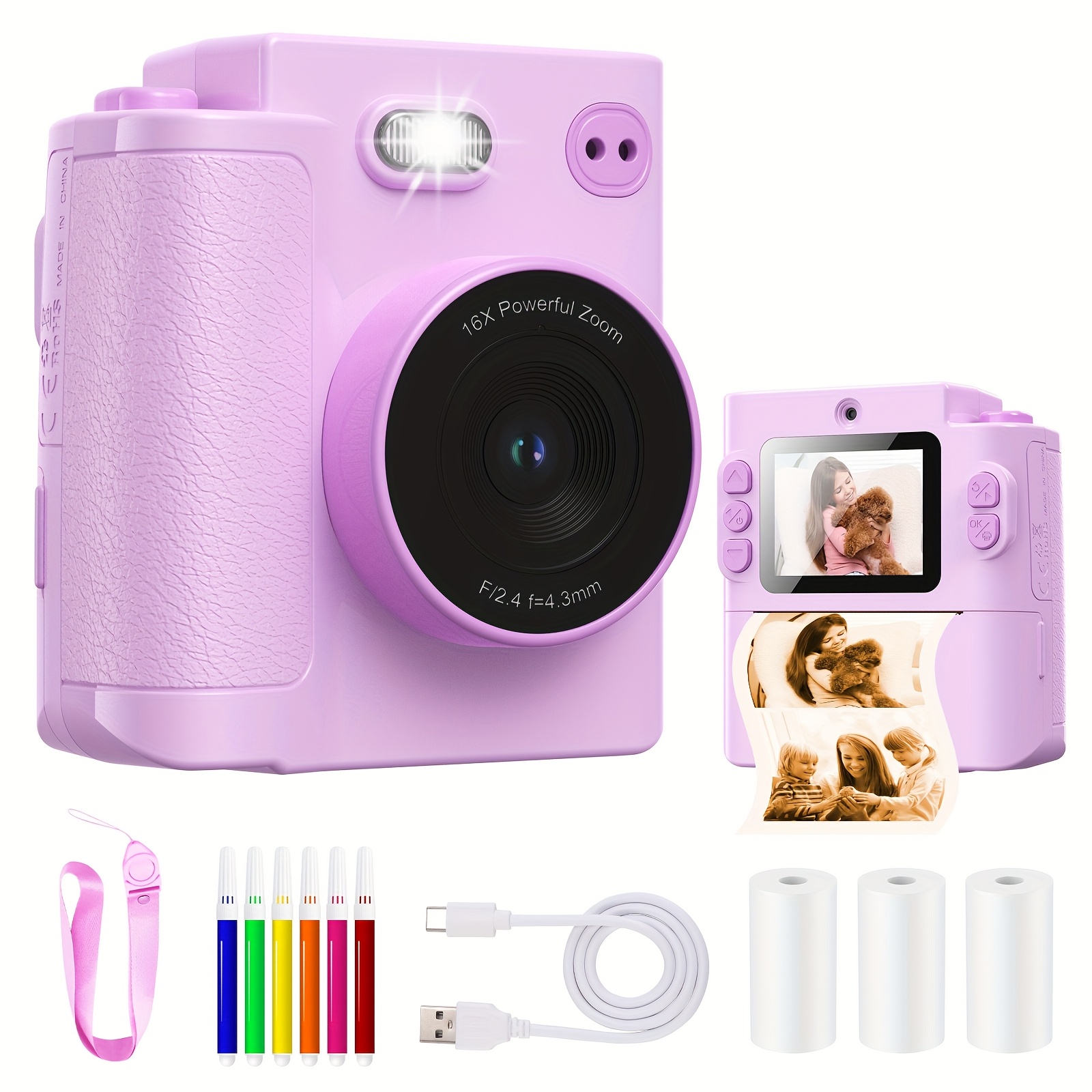 Image of Leting Kids Instant Photo Camera With 3 Rolls Color Paper, 48mp Camera & 1080p Video, 16x Zoom, Battery- Suitable For And, Birthday/christmas Gift For And With & Printing System