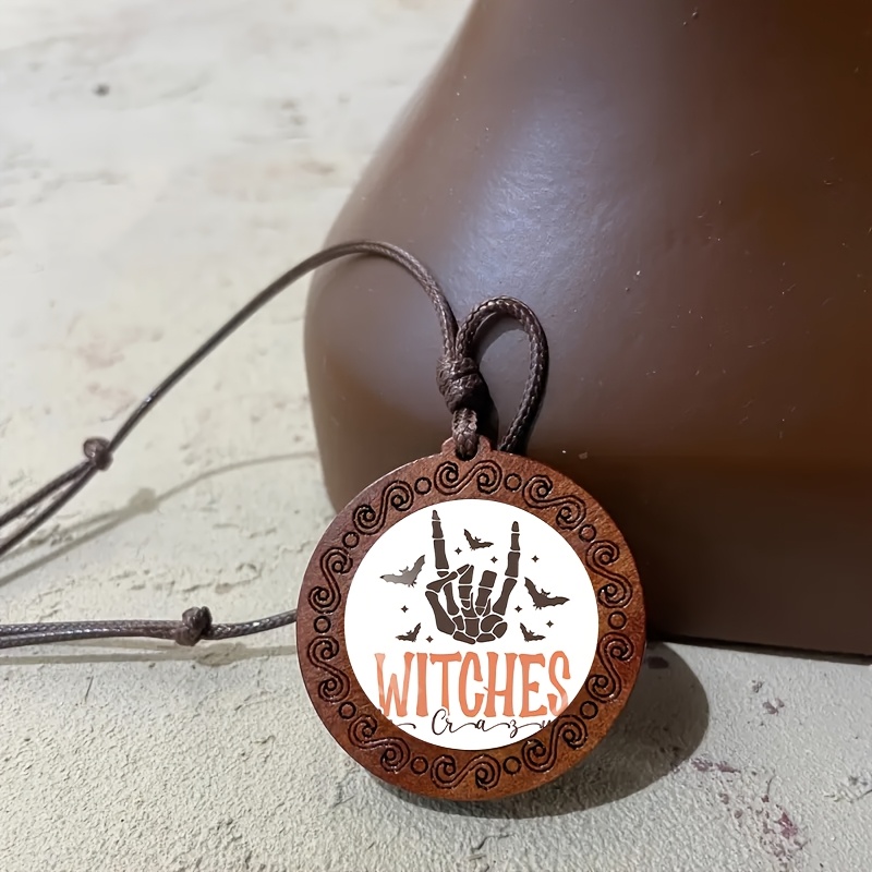 Halloween Witch Wooden Necklace, Fun Fashion Accessory