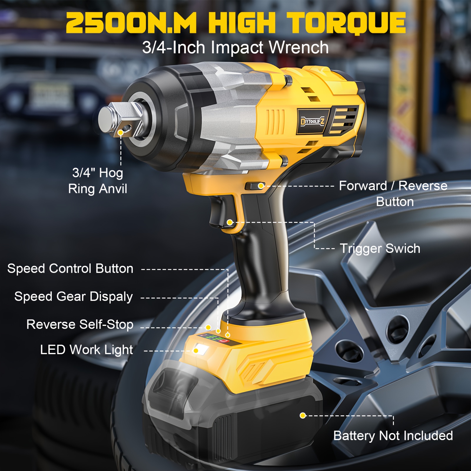 Cordless Impact Wrench 3/4" Compatible With Dewalt 20V Battery
