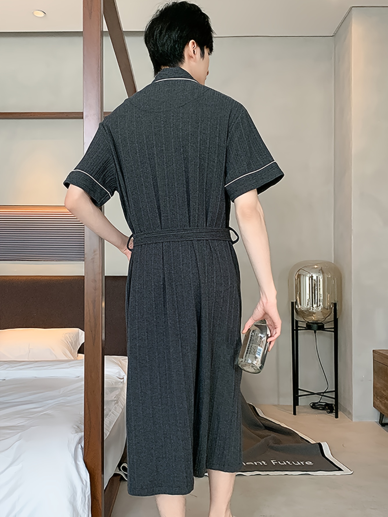 Men's Breathable Comfy Solid Color 100% Cotton Robe Home - Temu