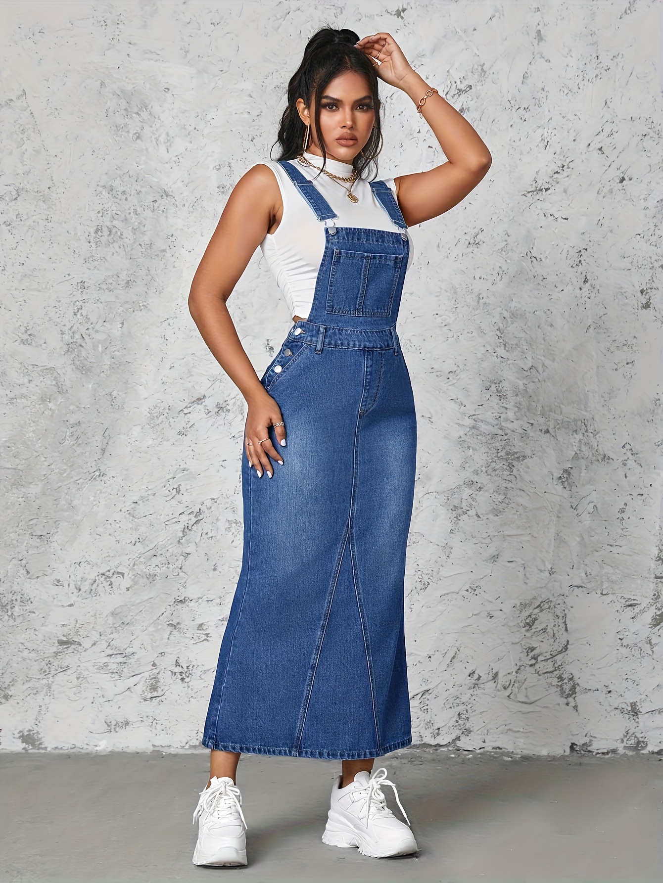 falda elegante mujer tipo jeans sin estiramiento tirantes Temu