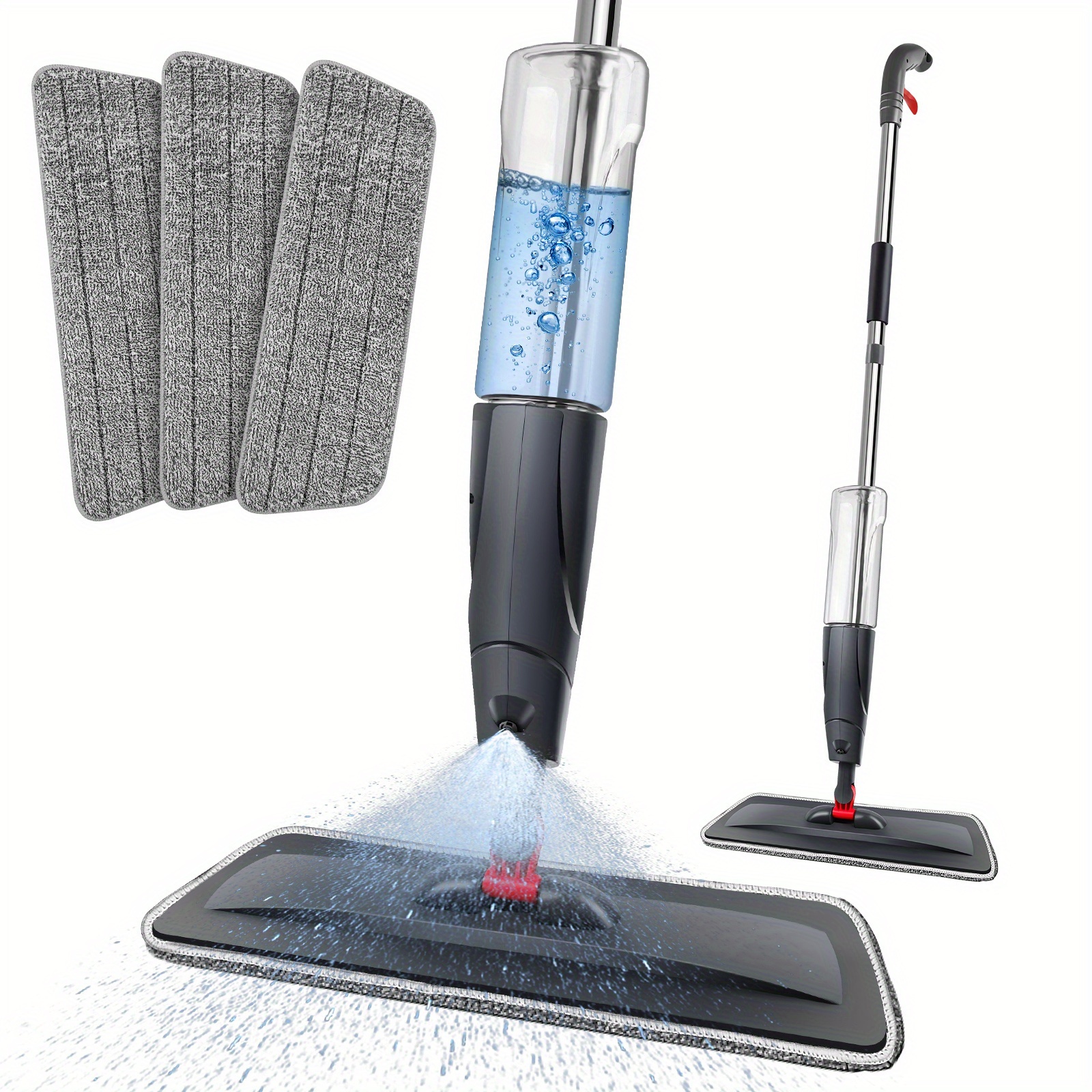E-shop Spray Mop Bodenwischer mit Sprühfunktion, 360 Grad drehbarer Mopp mit 3 wiederverwendbaren Wischmop-Pads und 700 ml Wassertank für Fliesen,