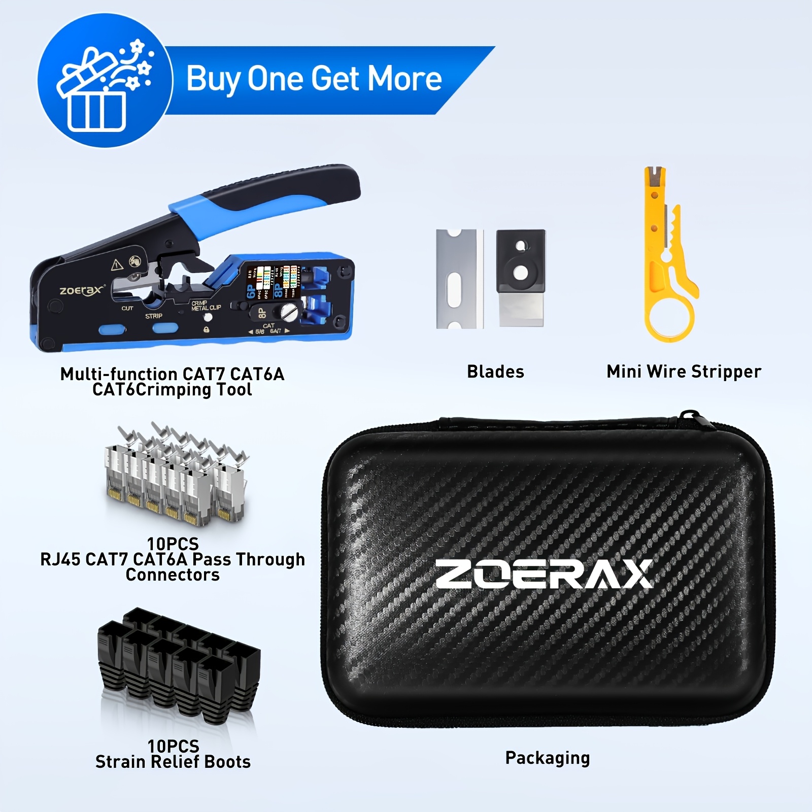 This Multi-functional Network Tool Kit Includes Rj45 Connectors, Protective Sleeves, A Mini Wire Stripper, And A Blade. Compatible With Rj45 Crimped And Features A For Easy Portability