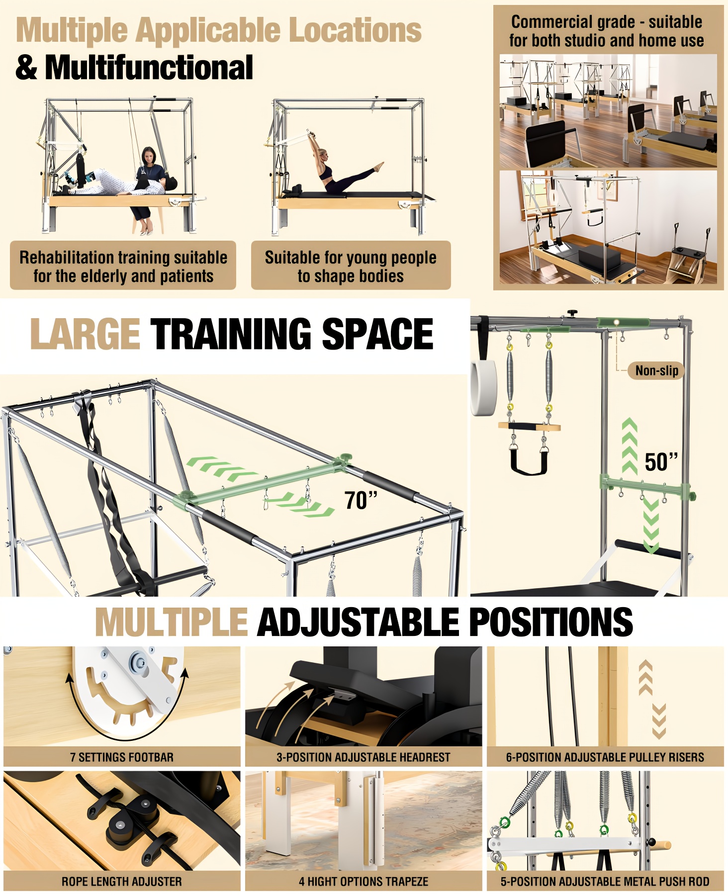 pilates equipment for   for   pilates reformer trapeze pilates reformer machine for home   exercise equipment with jump board adjustable   Product details 1