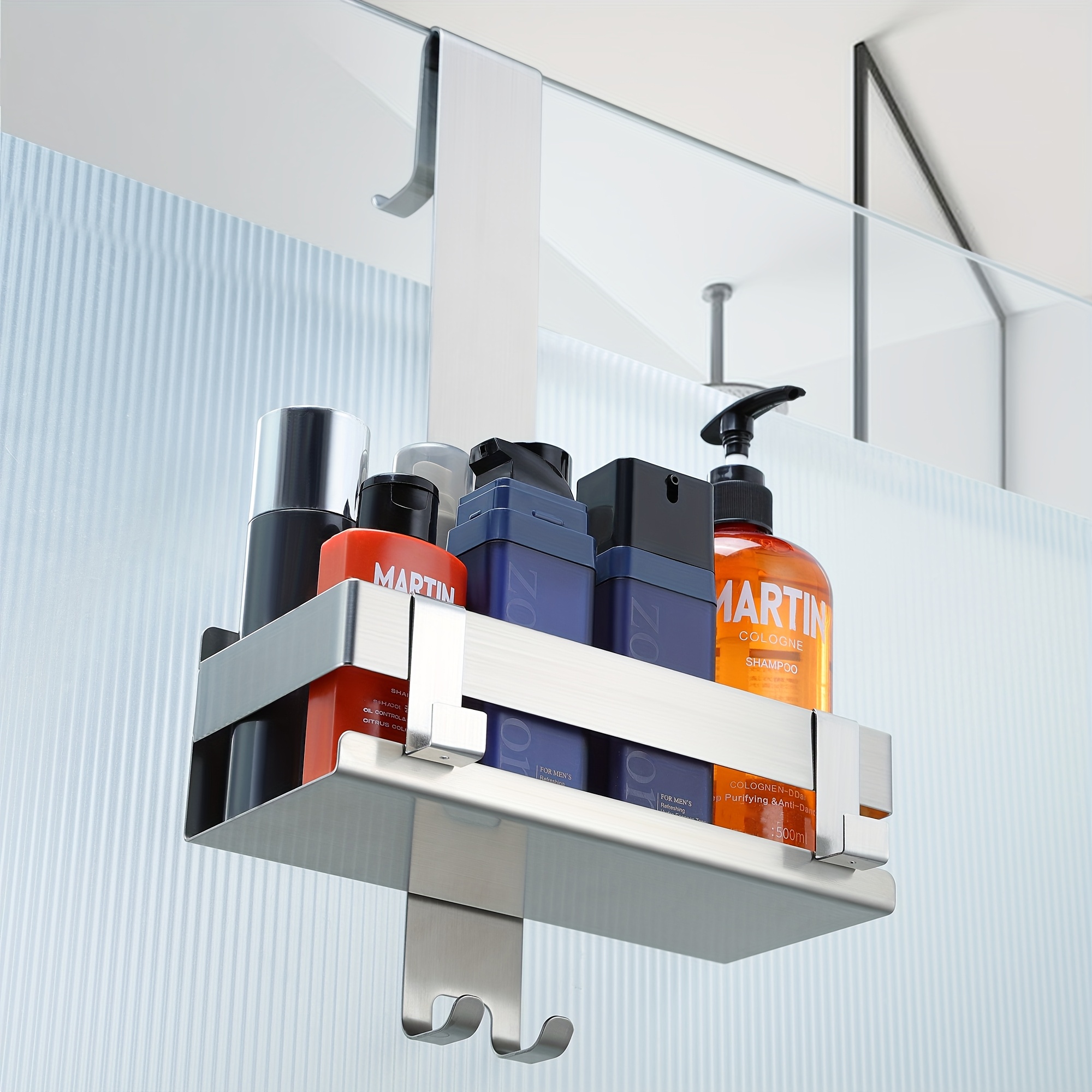 Image of 1pc Stainless Steel Shower Caddy, Wall Mount Bathroom Organizer With , Rust Resistant Storage Rack For Towels, Shower Gel, Sponges, Home Decor