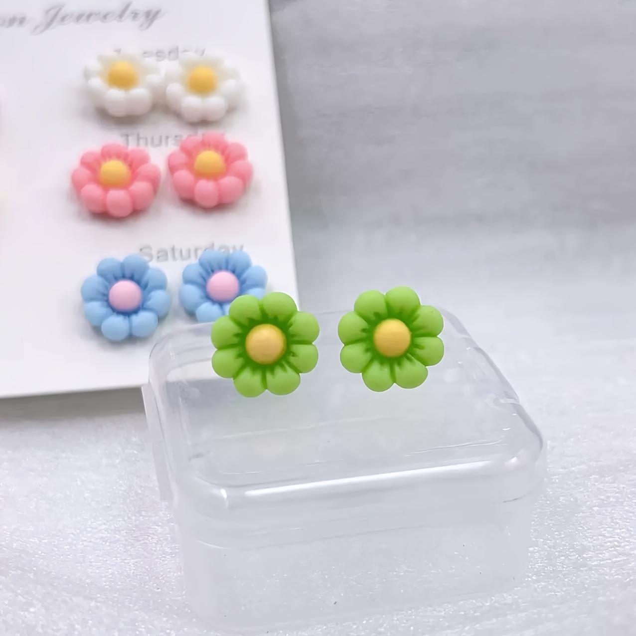 12pcs Round Corner Five Flowers Frosted Resin Earrings