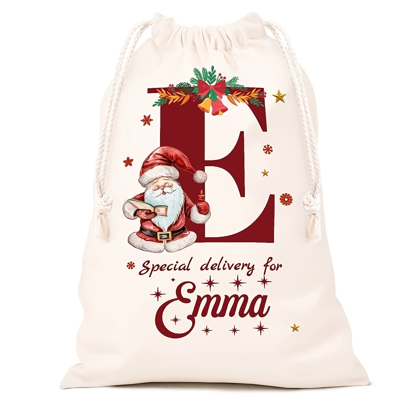 Personalized Name Christmas Gift Bags, Extra Large Drawstring Santa Bags