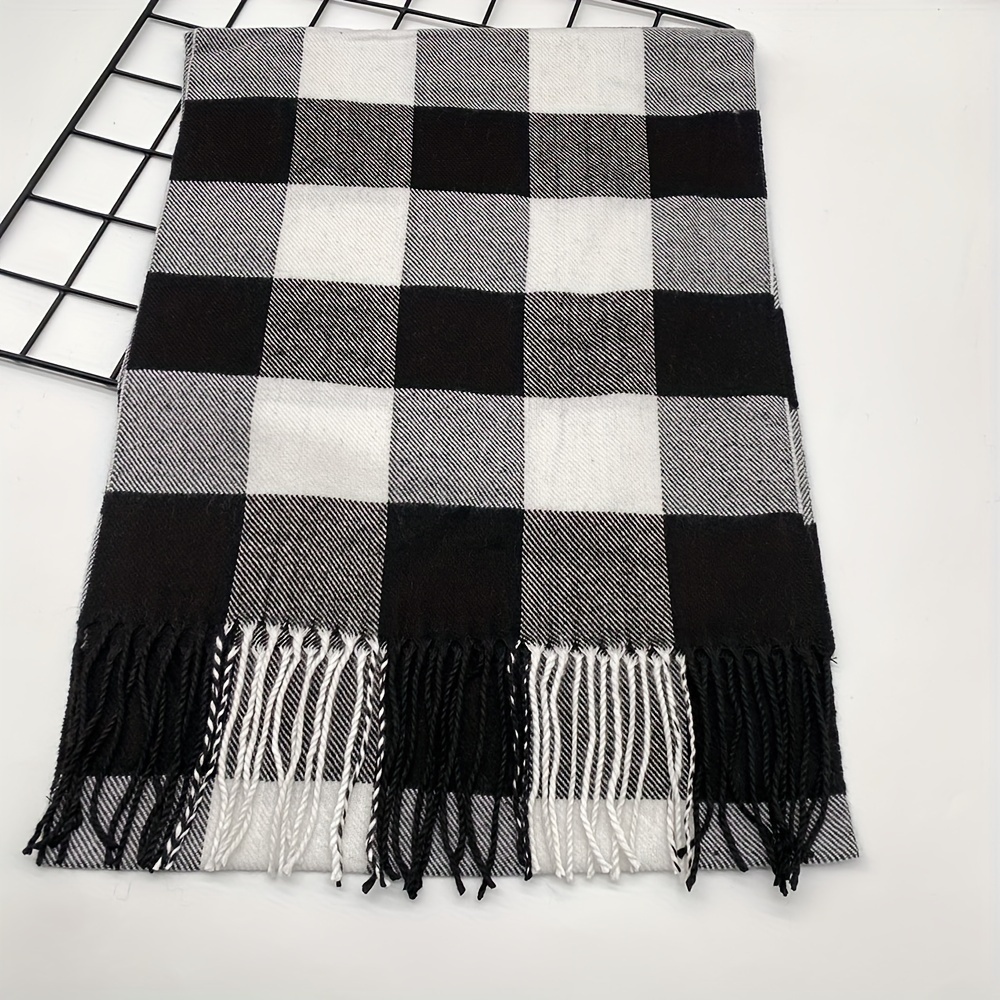 Vintage-Style Plaid Scarf - Soft Imitation Fleece, Perfect for Autumn & Winter Fashion details 7