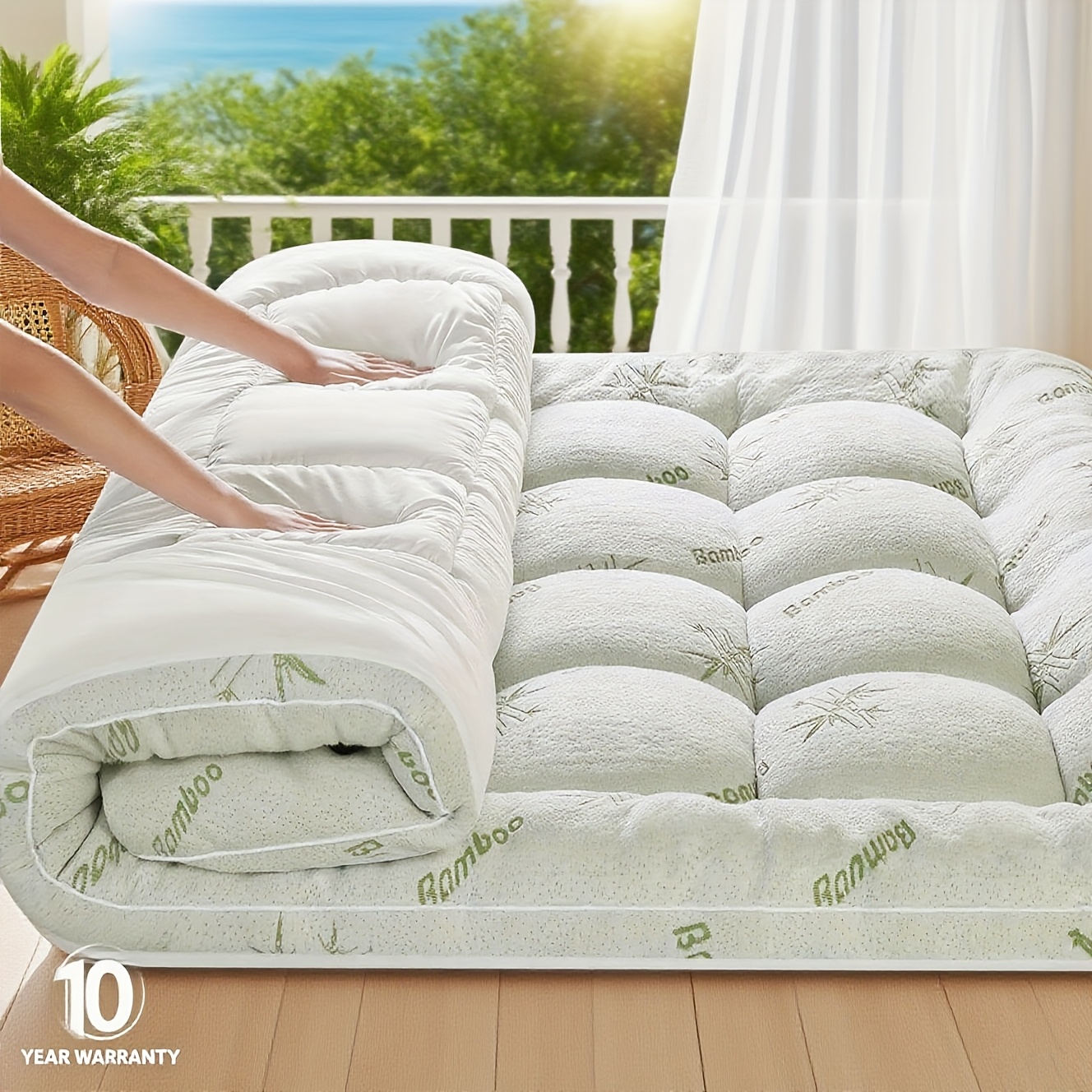 Bamboo Pillowtop Mattress Topper - Extra Thick Quilted Fitted Mattress Protector with 8-21in Deep Pocket, Twin/Full/Queen/King Sizes, Soft Breathable Bamboo & Microfiber Cover, Down/ Filling, Machine Washable, Multi-Color Options for Enhanced Comfor