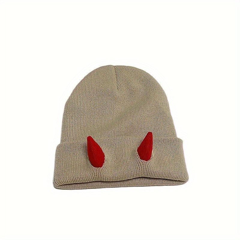 Rose Red Devil Horn Beanie Hat – Plush Winter Cap with Green Horns & X Eyes Deep Pink Devil Horn Beanie Hat – Plush Winter Cap with  main image 2