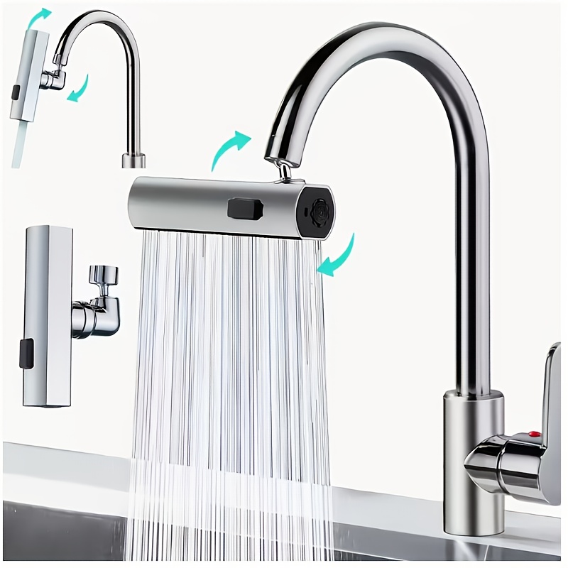 [1pc Grifo de Cocina] 1pc Grifo de Cocina Moderno con Cascada Giratoria de 360° 3 en 1, Aireador de Ahorro de Agua, 3 Modos de Flujo | Extremo Pulido, Extensión de Aumento de Presión, Boquilla Antisalpicaduras, Grifo de Cocina para RV, Grifo de Fregadero de Cocina