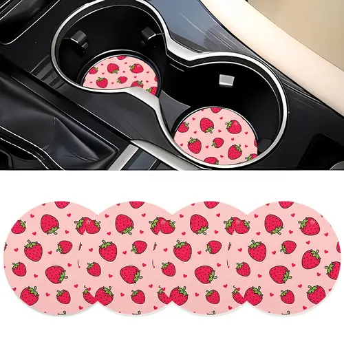 4pcs pink strawberry car cup mat 2 75in female car interior cup decoration water cup mat car decoration water cup mat beverage mat car cup mat gift for