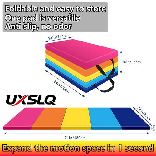 uxslq çok fonksiyonlu katlanabilir yırtılmaya karşı dayanıklı dambıl antrenman aerobik fitness matı, saplı 5 katlı spor matı, jimnastik matı katlanabilir fitness yoga matı, kalınlaştırılmış kaymaz çok fonksiyonlu gökkuşağı matı, oturma matı, kalınlaştırılmış matı, dans matı