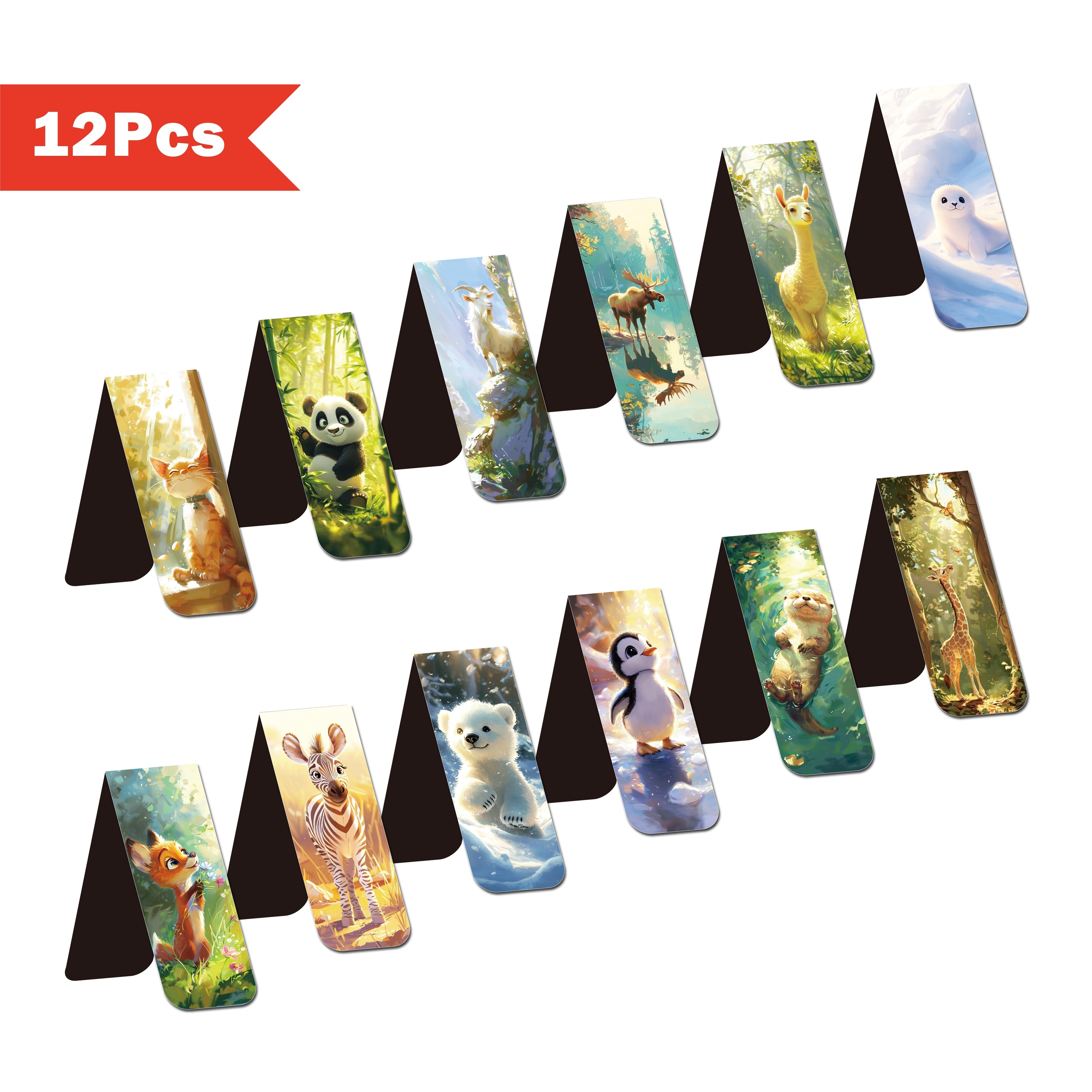 E-shop 12 Stk. Niedliche Tier-Magnet-Lesezeichen - Bunte Seitenmarkierer & Clips, Langlebig & Attraktives Design für Buchliebhaber, Lehrer &