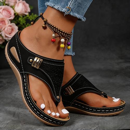 womens orthopedic wedge sandals casual and comfortable flip flops non slip thick soled slippers breathable hollow out summer