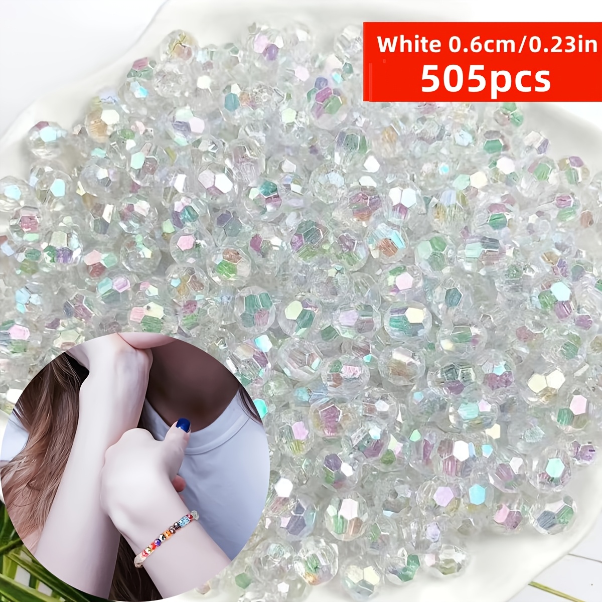 TEMU Perles d'espacement ovales brillantes de couleur blanche de 6 mm, 505 pcs/255 pcs, perles acryliques transparentes pour le bricolage