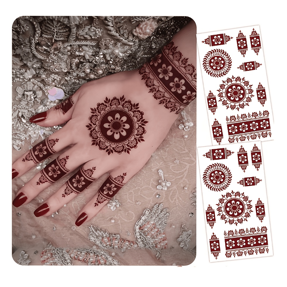 TEMU 2pcs Floral Lace Pattern Sexy Body Art Temporary Tattoo Stickers, Suitable For Hands, , And Back, Ideal For Festivals, Parties, And Daily Wear