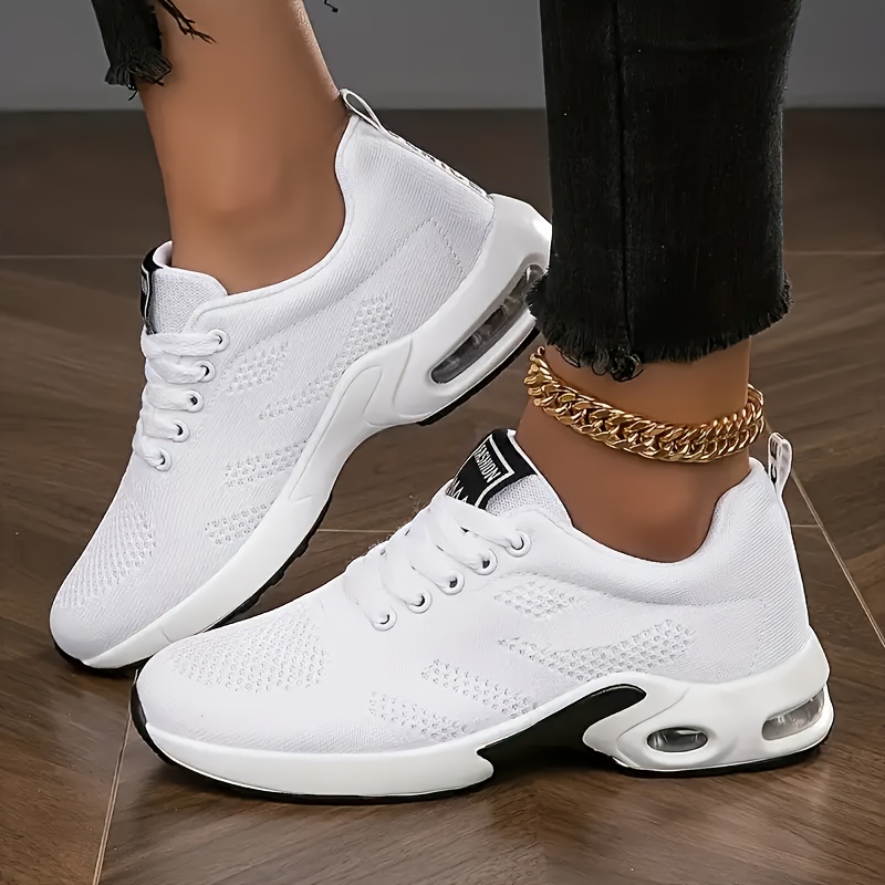 Women'S Air-Cushioned sneakers with a Lightweight Sole, Classic Running Shoes, Breathable Mesh Lace-Up Casual Shoes, Comfortable Upper, Solid Color, Minimalist Style, Suitable for Various Sports, Daily Work, Vacations, And Travel