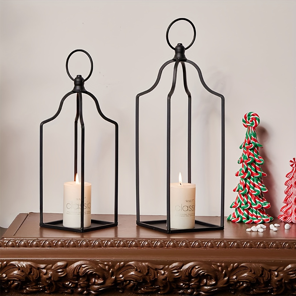 

2-piece Set Black Metal Decorative Lanterns - Tabletop Farmhouse Candle Holders For Indoor, Outdoor, Home, Patio - Versatile Holiday Decor For Christmas, , Easter, Thanksgiving Without Electricity