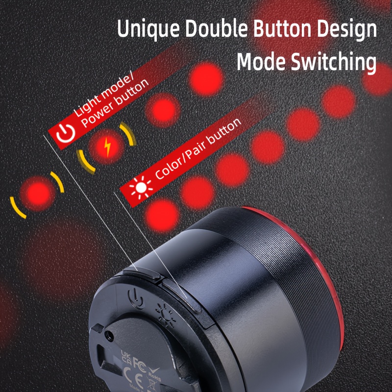 Ultra-Heldere Slimme Rem Achterlicht met Intelligente Sensoren - USB Oplaadbaar, Hoge Lumen Dagelijkse Stroboscoop & Kleurrijke Effecten voor Mountainbikes, Duurzaam PC Materiaal, Zadelpen Montage, 220° Breedhoek Dekking, Sterke Lichtdoorbrenging, Fietsveiligheidsaccessoire, Modern Fietsaccessoire, Hoogwaardige Lens