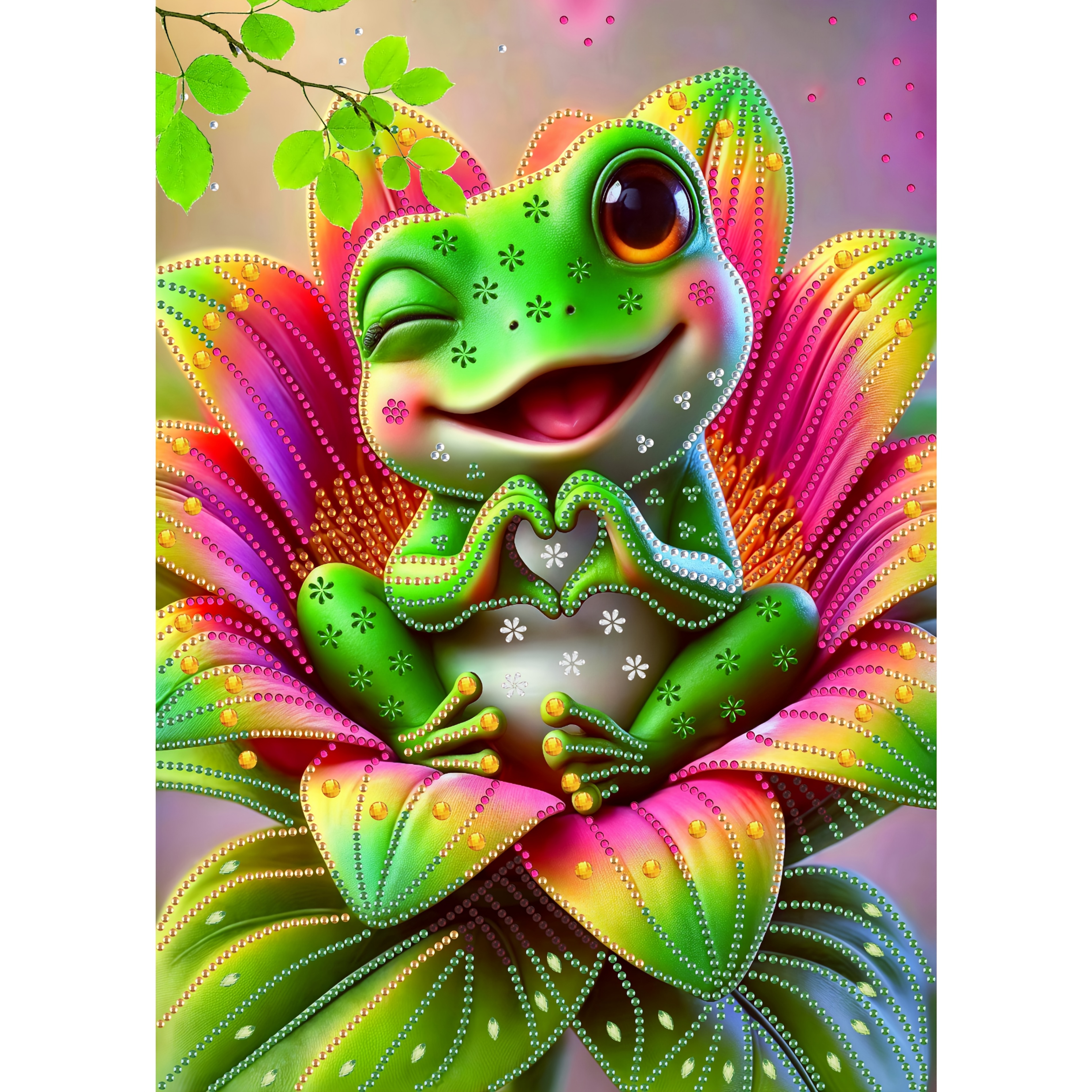 TEMU 5d Diamond Round Diamond Painting Kit, Diamond Painting , With A Cute Frog Sitting On A Flower - Mosaic Decorative Wall Art, Animal Theme, 3040