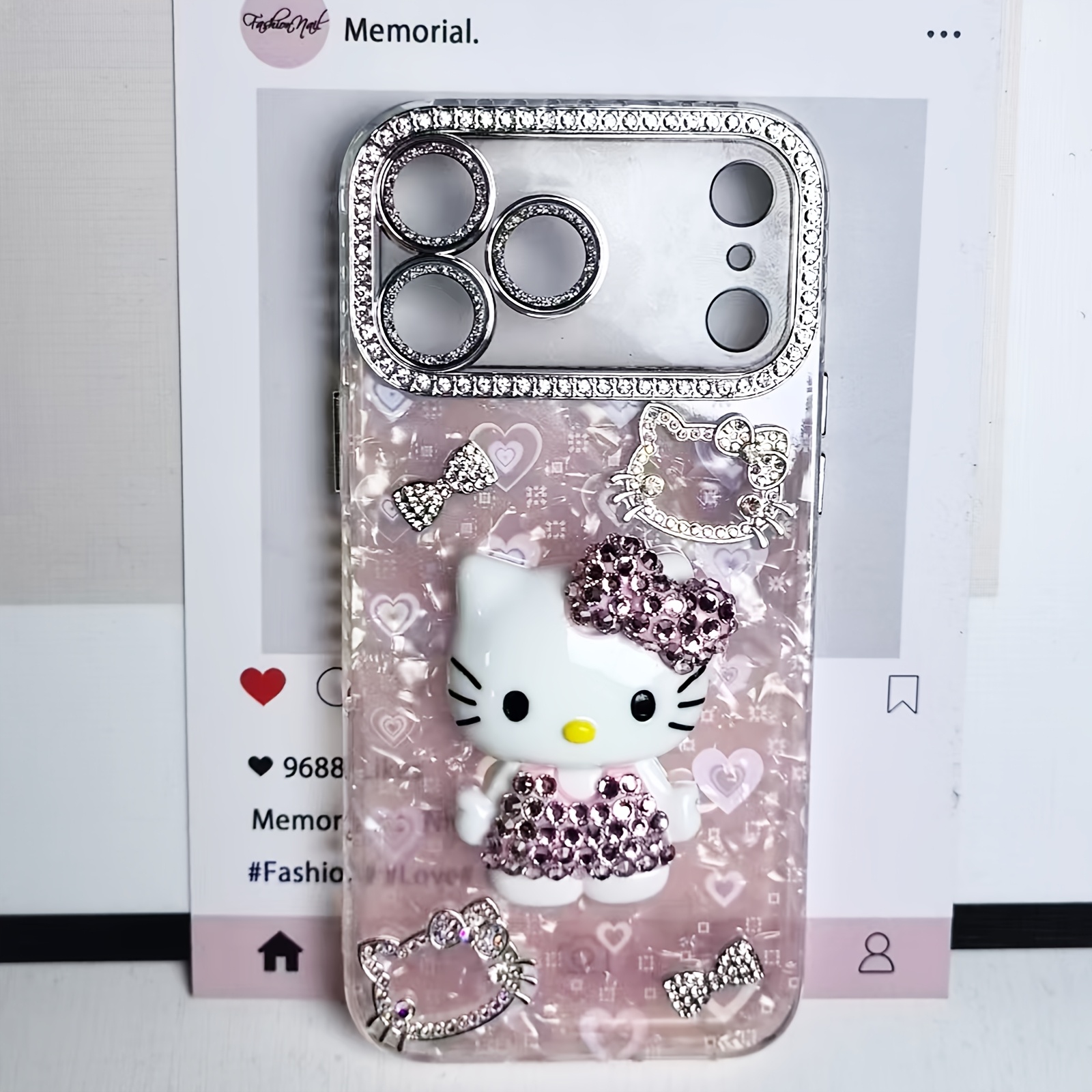 Image of Phone Case - Handmade Rhinestone Bow Hello Kitty Phone Case With Pink Seashell Design, Compatible With Iphone 17, 16, 15, 14, 13, Pro, Plus, And Max, , Sweet And Cute