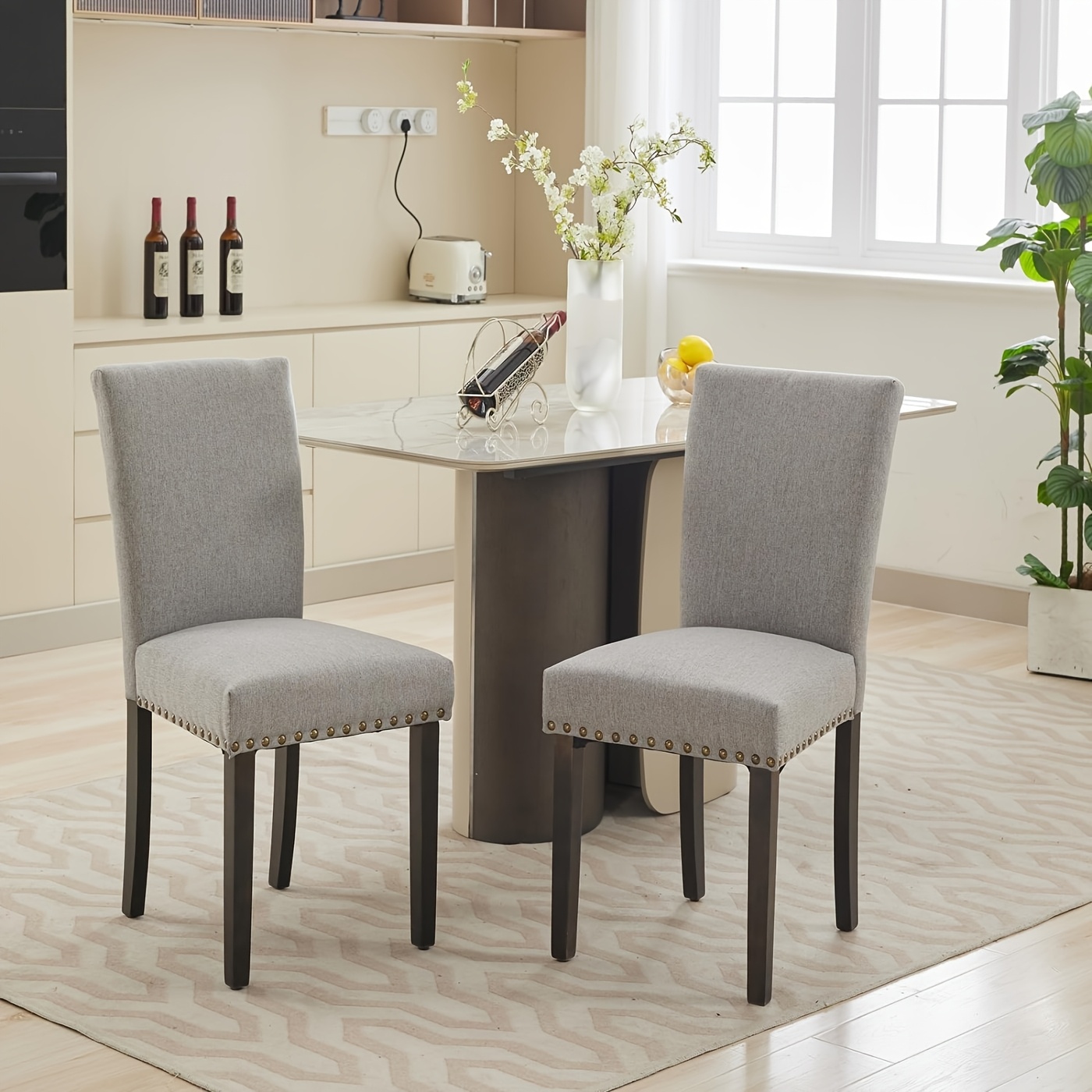 Dining Chairs Set OF 2 Upholstered Fabric Kitchen Chairs with Nailhead Trim Comfortable Dining Chairs for Small Space Apartment, Dining Table Chairs, Kitchen Chair with Arms, Kitchen Table And Chairs, Chairs for Living Room, Dining Chairs with Arms, Apartment Furniture, Spacesaving Furniture, Modern Dining, Stylish Seating, Fabric Upholstery, Durable Material, Armless Chairs, Black Dining Chair, Dining Room Table And Chair Set, Dining Table Chair, Dining Chair Set Of, Dining Table