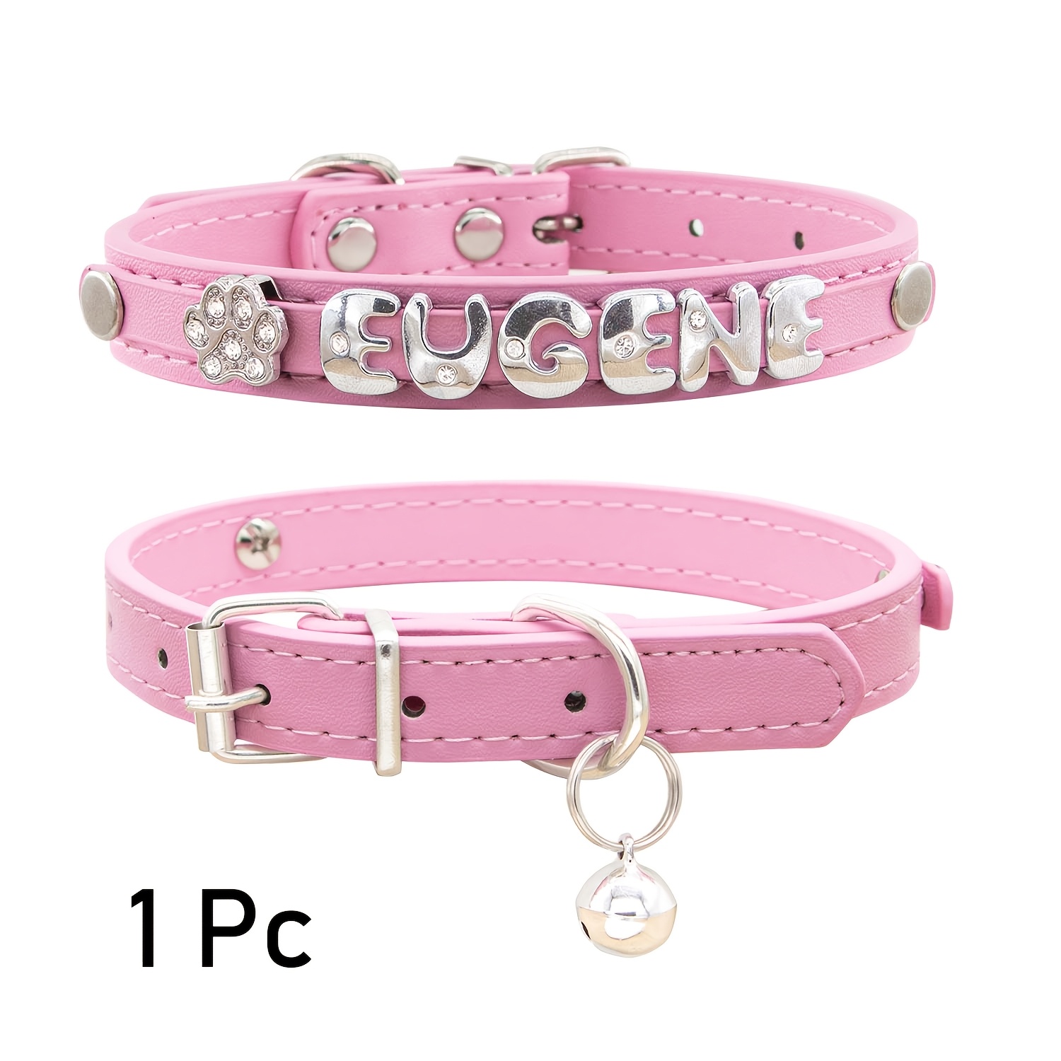 TEMU 1pc Personalized Cat Collar Faux Leather Puppy Cat Id Collars With Exquisite Pendant, Customized Dog Pendant Tag Accessory Decoration For Small