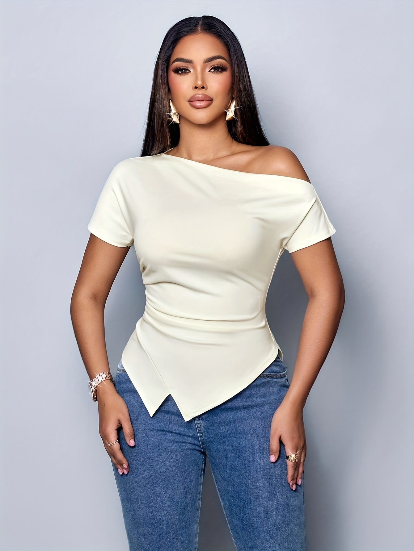 womens elegant t shirt shoulder one shoulder blouse - Temu South