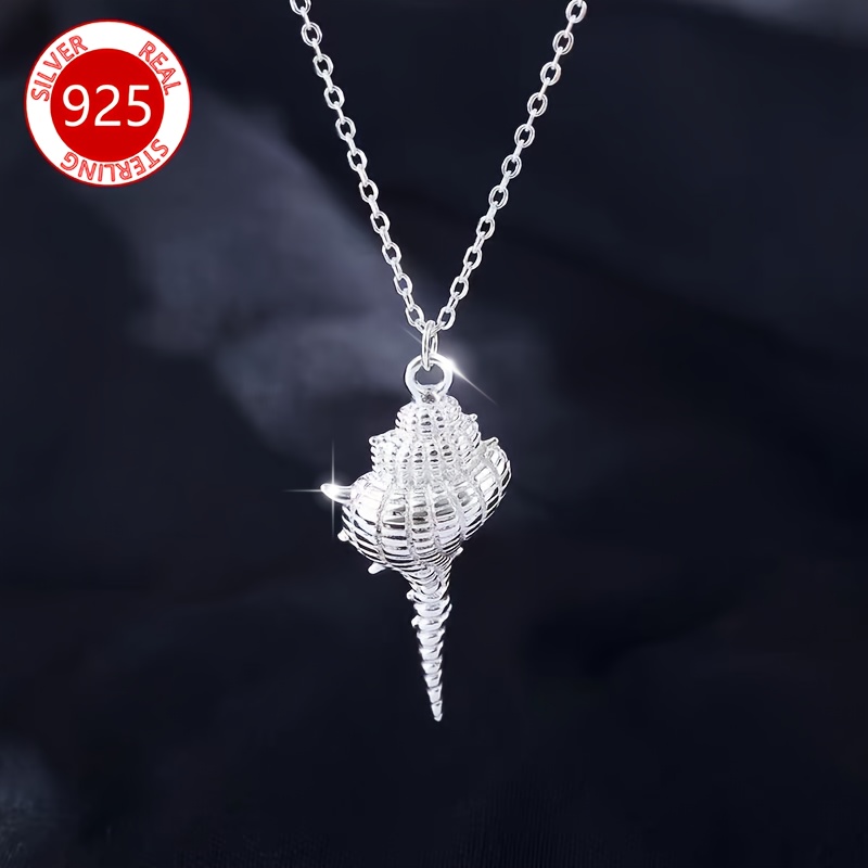 

925 Pure Silvery Low Allergy Vintage Simple Temperament Conch Pendant Necklace Clavicle Chain Silvery Neck Chain Accessories Gift For Women, Couples, , Christmas, Valentine's Day, Day 3.6g