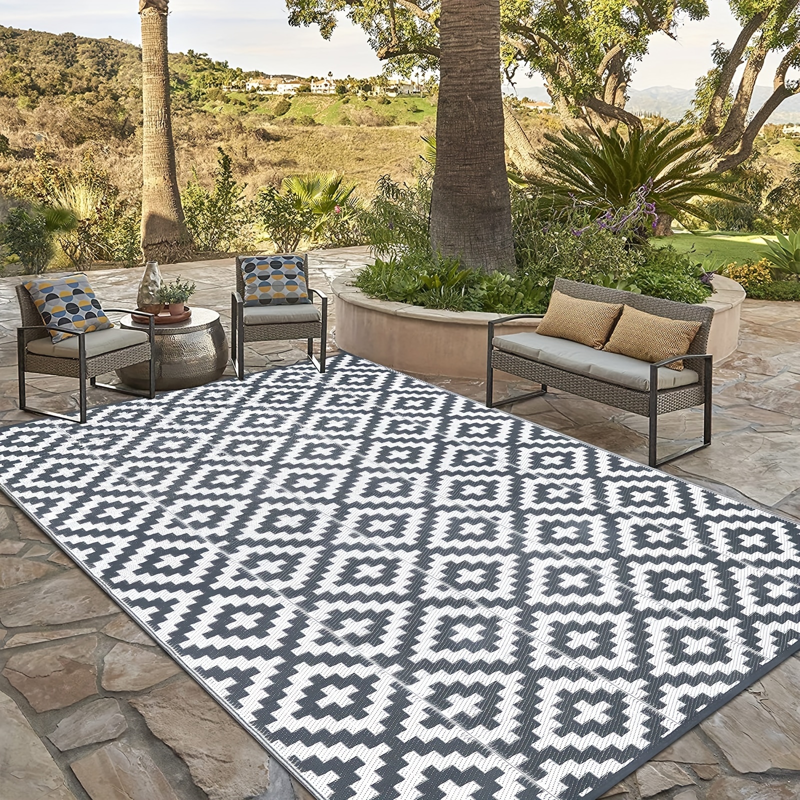 

Reversible Mat, Diamond Fade Resistant Plastic Straw Rug, Indoor Outdoor Plastic Patio Rug, Lightweight Stain Proof Carpet For Patio, Rv, Camping, Beach, Deck, Backyard And Picnic