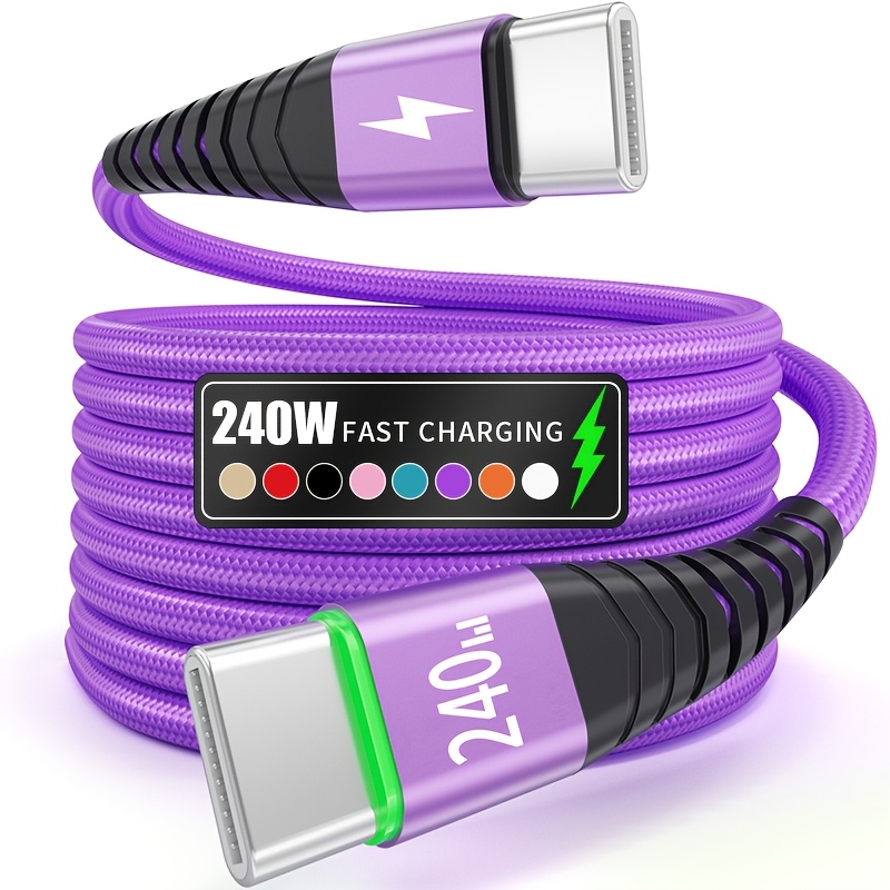 item picture 240w super fast charging usb c to c durable braided cable built in   charging indicator for iphone for samsung and all type c smartphones tablets and laptops