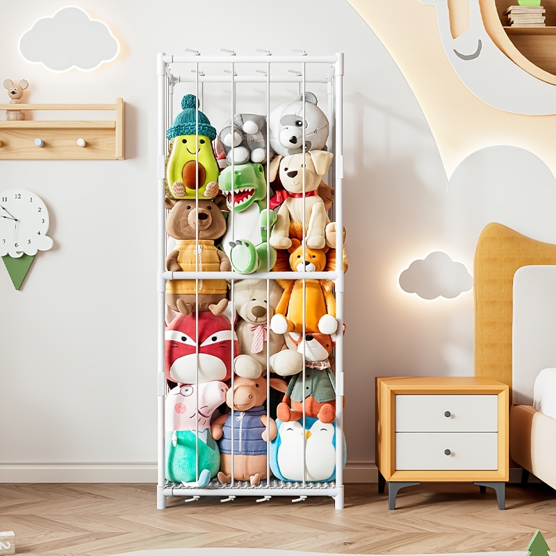 Stuffed Animal Organizer Corner Shelf- Vertical Zoo Storage with Elastic Bands, Metal Frame& Non Space Saver, Open-Style Storage Solution