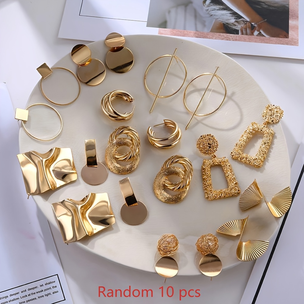 TEMU Random 10pcs (5 Pairs) Multi-styles Irregular Geometric Shapes, Women's Fashion Jewelry Earring Set, , Versatile And , Suitable For Daily Wear,