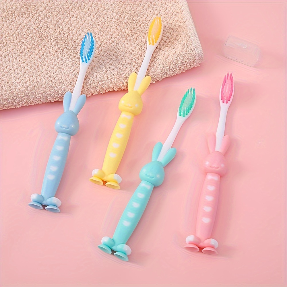 

4pcs, Cartoon Toothbrush Bamboo Charcoal 4pcs Silicone Cute Cleaning Teeth Brush Short Handle Toothbrush Set With Suction Cup 4 Pack