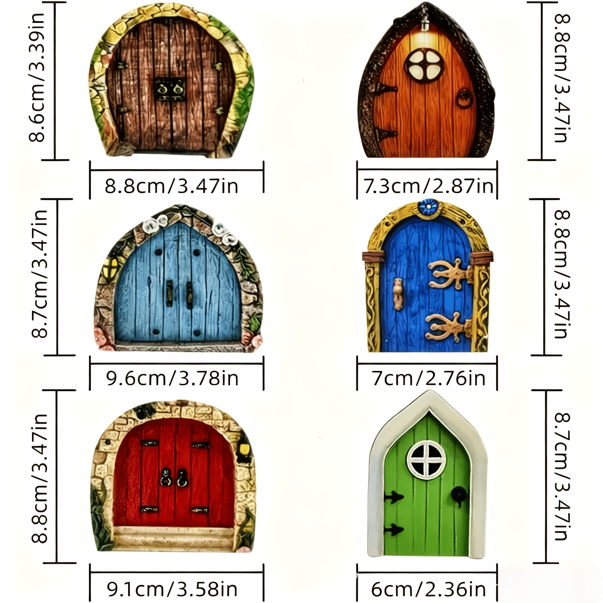TEMU 6 Portes Miniatures de Jardin - 3,15 Pouces en Bois pour Décoration Extérieure et Chambre d'Enfants, Alimentation Électrique