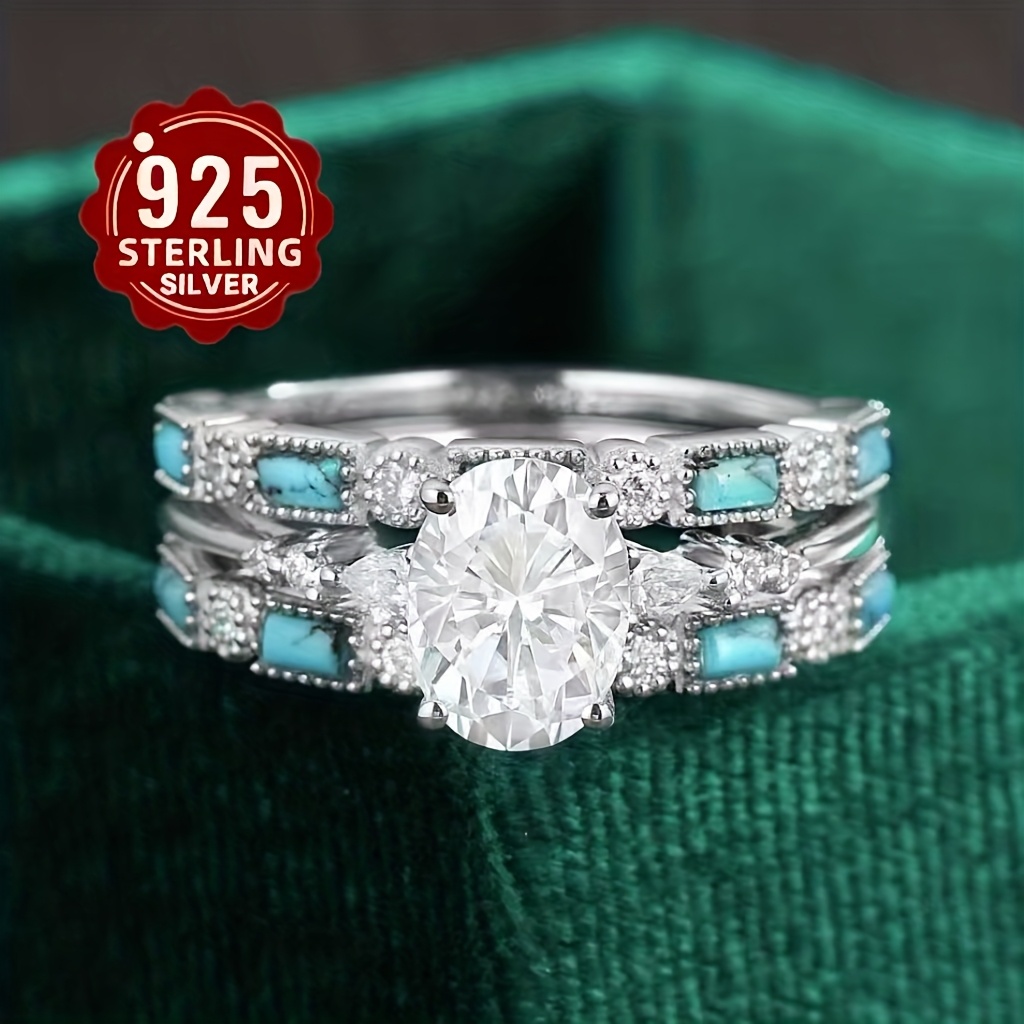 TEMU Élégant Ensemble de 3 Bagues en Argent 925 pour Femmes, Design Créatif avec Goutte de Glace Verte et , Idéal pour , Cadeaux d'Anniversaire de