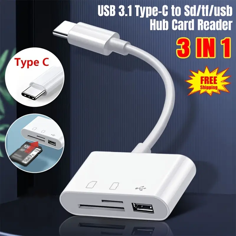 3 IN 1 Portable Type C UAB-C/USB-A/Micro TF SD Memory Card Reader Adapter OTG AU | UK - Foto 5