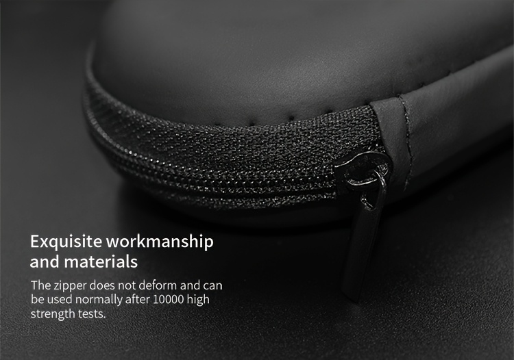 portable faux leather earphone case oval shockproof protective pouch with zipper closure compact travel organizer for headphones earbuds black headphone storage case portable storage case sleek accessory durable organizer flexible material electronic accessory Product details 2