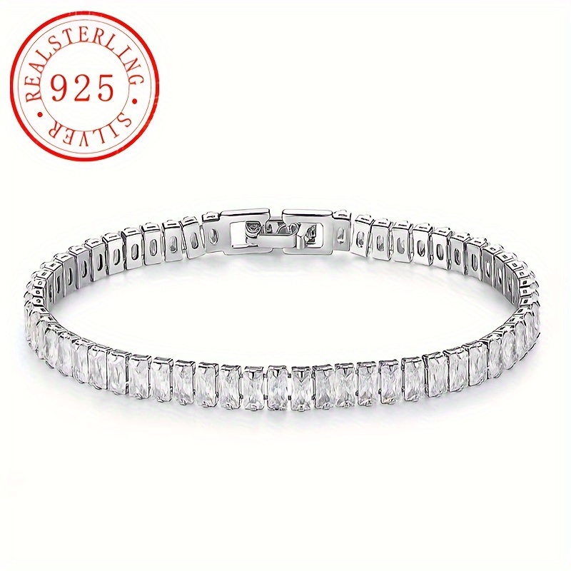 

1pc Luxurious S925 Sterling Silver Bracelet With Rectangular Multicolor Synthetic Zirconia - Ideal Holiday Gift For Women, Features October Birthstone, & Special Occasions, Colored, Suitable