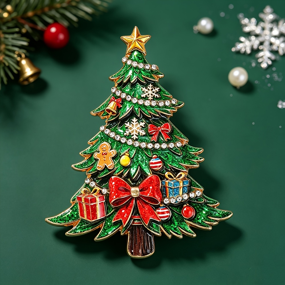 TEMU Broche strass de sapin de Noël, épingle de en pain d'épices dans une boîte cadeau, convient pour costumes, pulls, manteaux, chapeaux, cadeaux d'