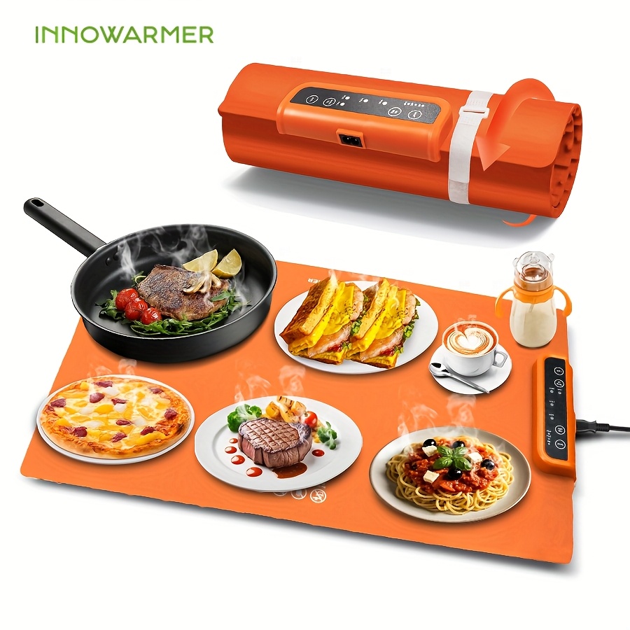 HERTIENDO Food Warming Mat - 2-inch Rollable Silicone Heating Pad With 6 Heat Settings For Keeping Meals Warm
