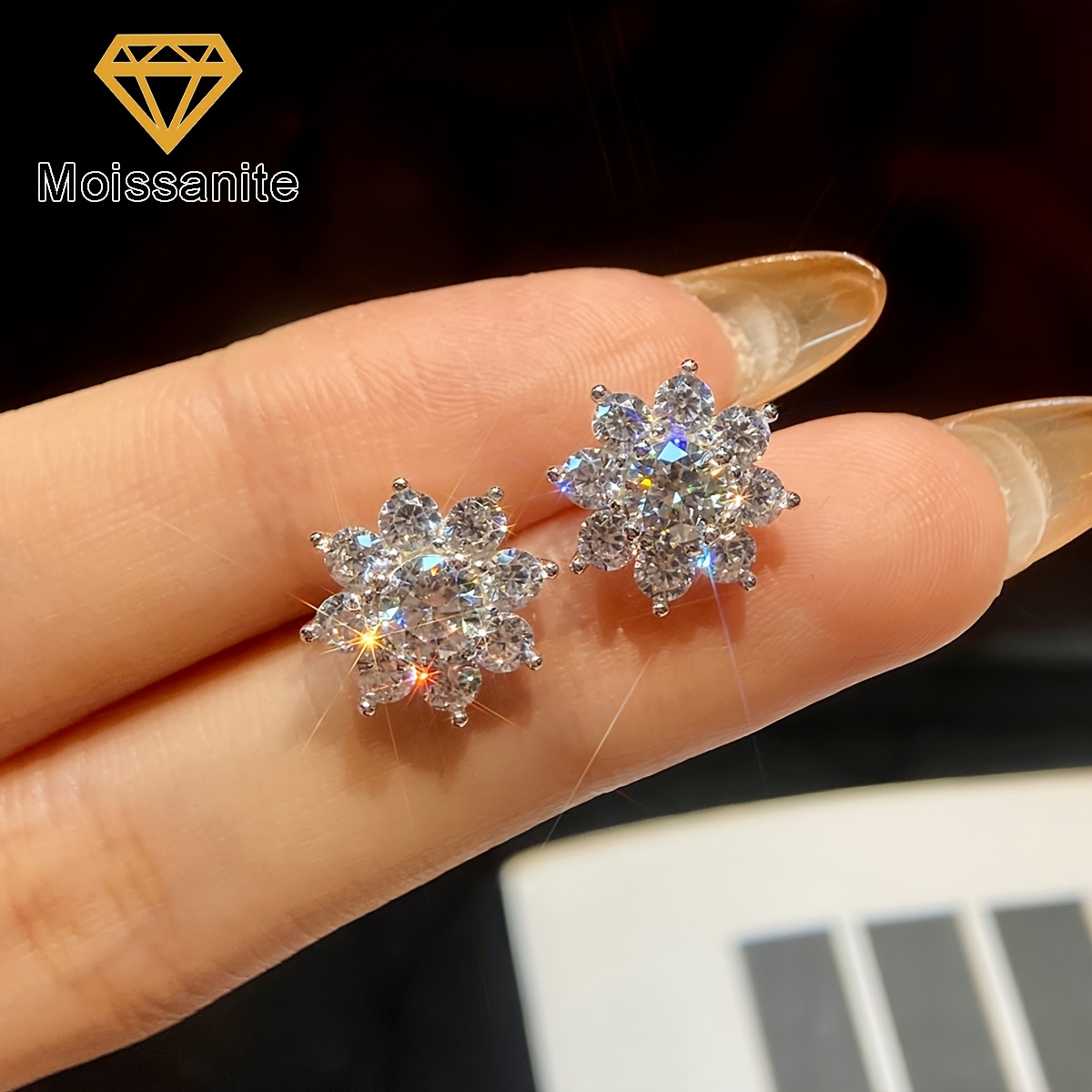 Women's 0.5CT Moissanite Sunflower Halo Stud Earrings, Luxury Gift