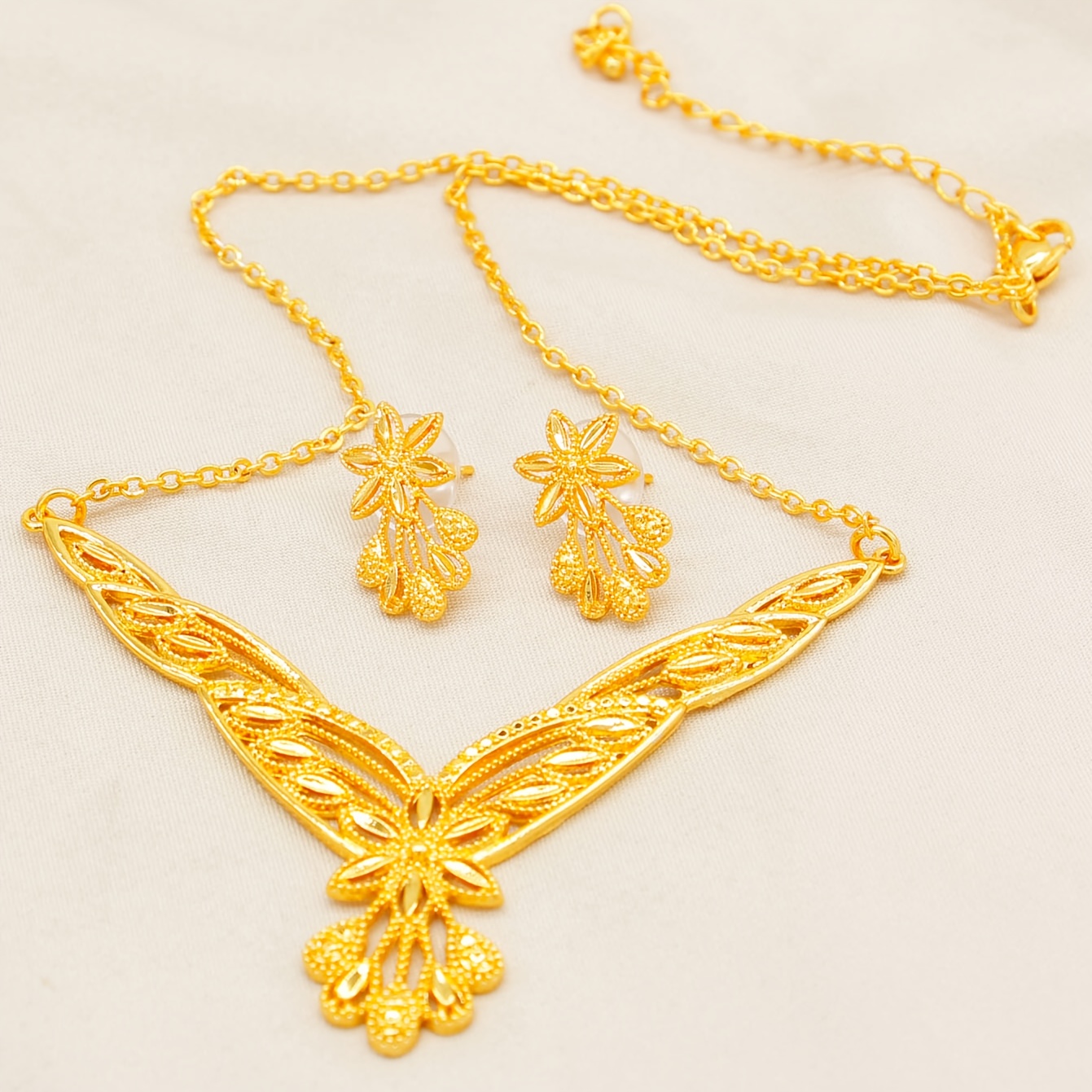 TEMU Ensemble de 3 pièces : Bijoux de mode Dubaï pour femme, Collier, Bijoux Saoudite